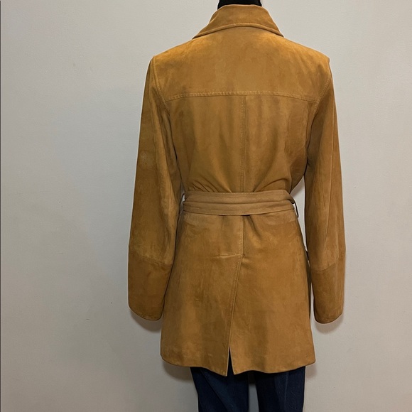 Vintage Tan Suede Trench Coat by Casual Corner, size S, belted, pockets, - Picture 3 of 16